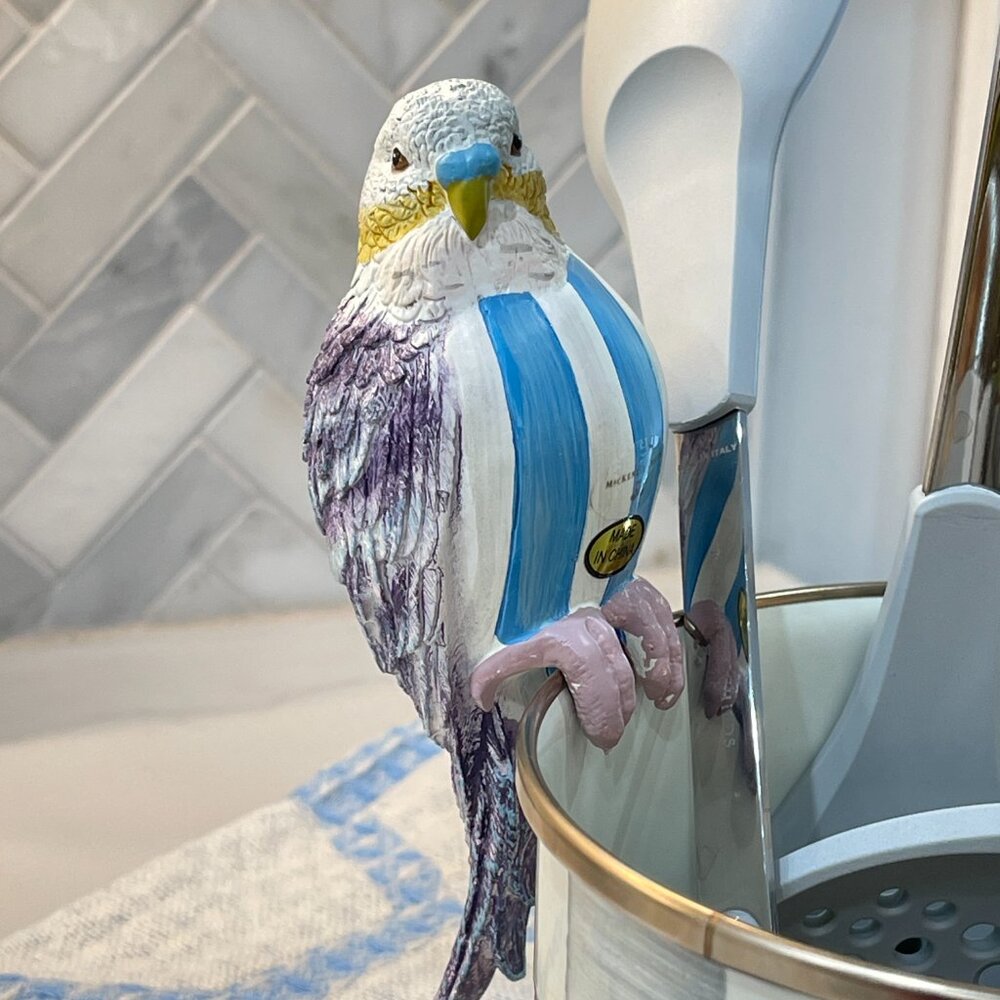 Bluebird Conservatory | MacKenzie-Childs Blue Striped Parrot Pot Climber – New - Picture 2 of 14
